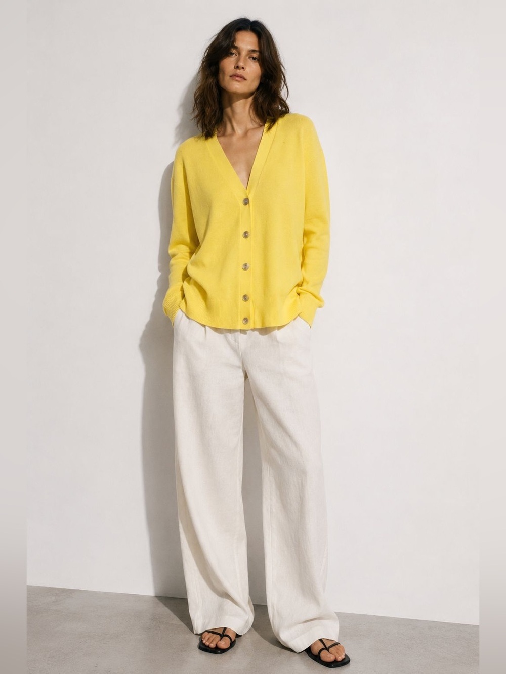 ZARA Yellow Button Front Cardigan Sweater Size S